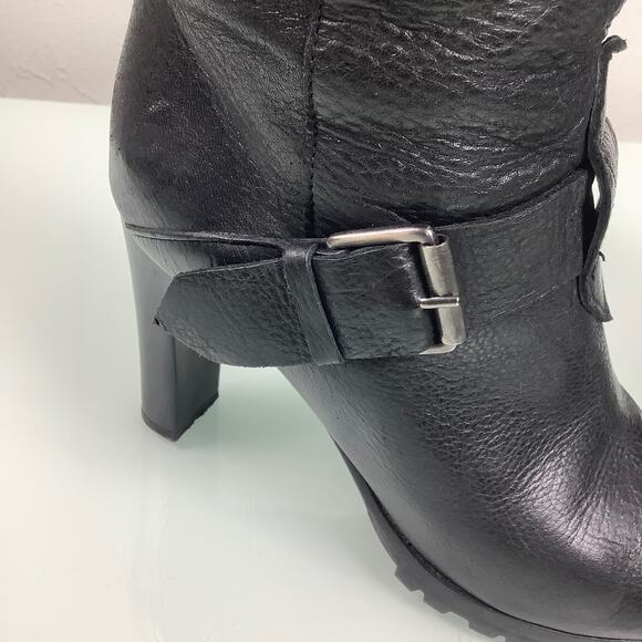 Vicini Tapeet Lug-Sole pull on knee high block heels leather boots SZ 36 EUC - Picture 3 of 12